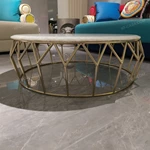 Round Marble Coffee Table with Geometric Metal Base and Signature Luxury Detailing